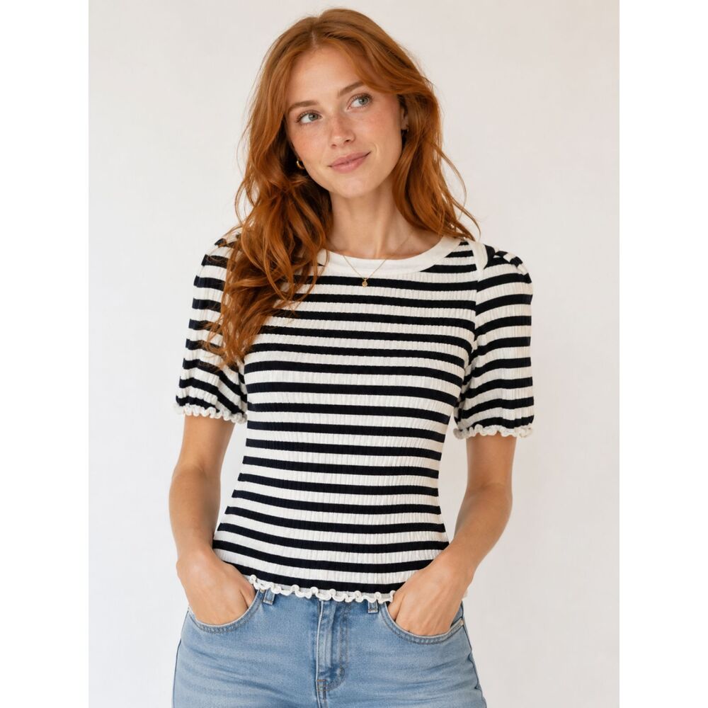 Nation Los Angeles April Envelope Top NWT Navy Cream Stripe Size M